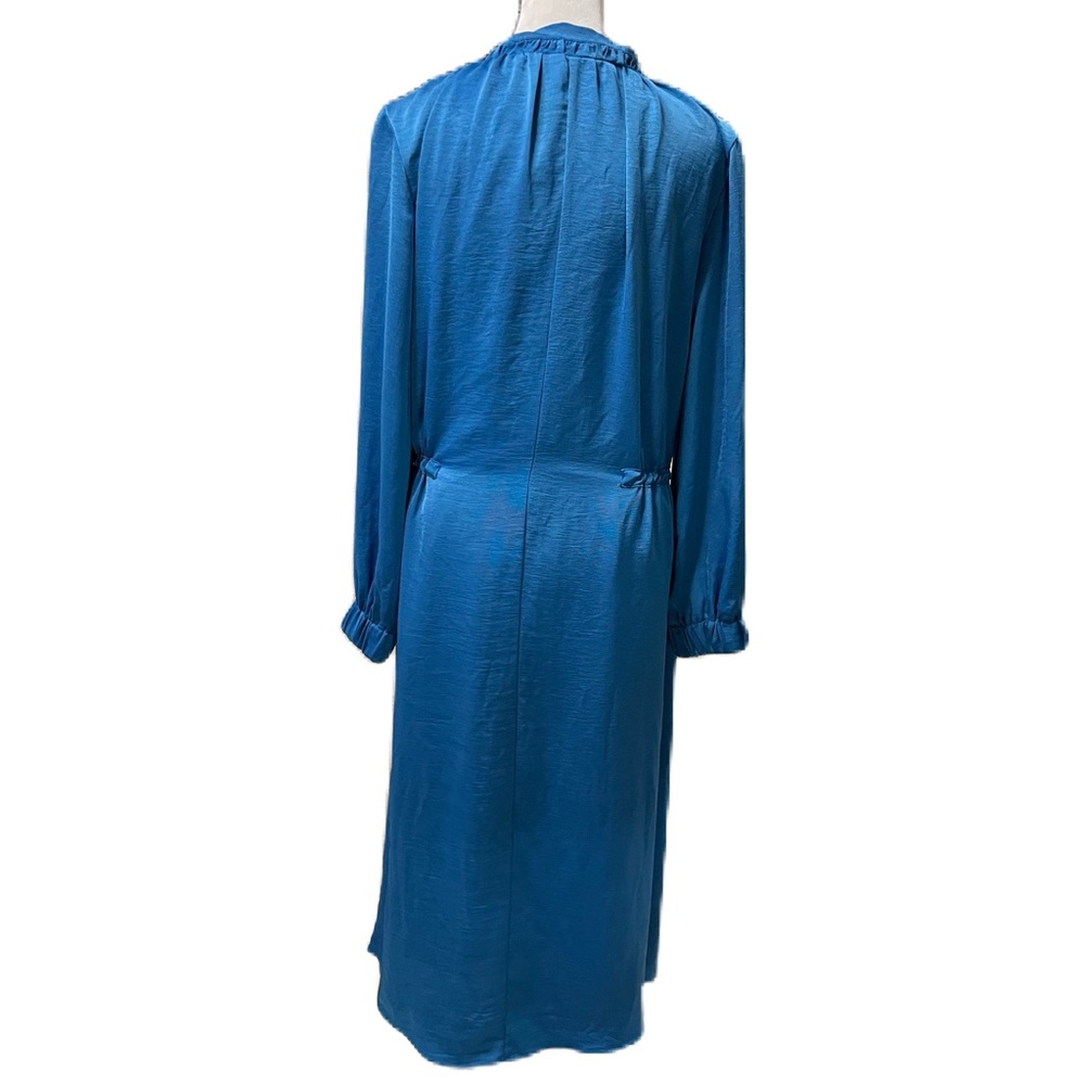 ENVI Blue Silky Elastic Drawstring Waist Long Sleeve Midi Dress Size Small - Picture 4 of 15